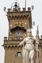Statue of Liberty Statua della LibertÃÂ  and Town Hall on Palazzo Pubblico square in San Marino